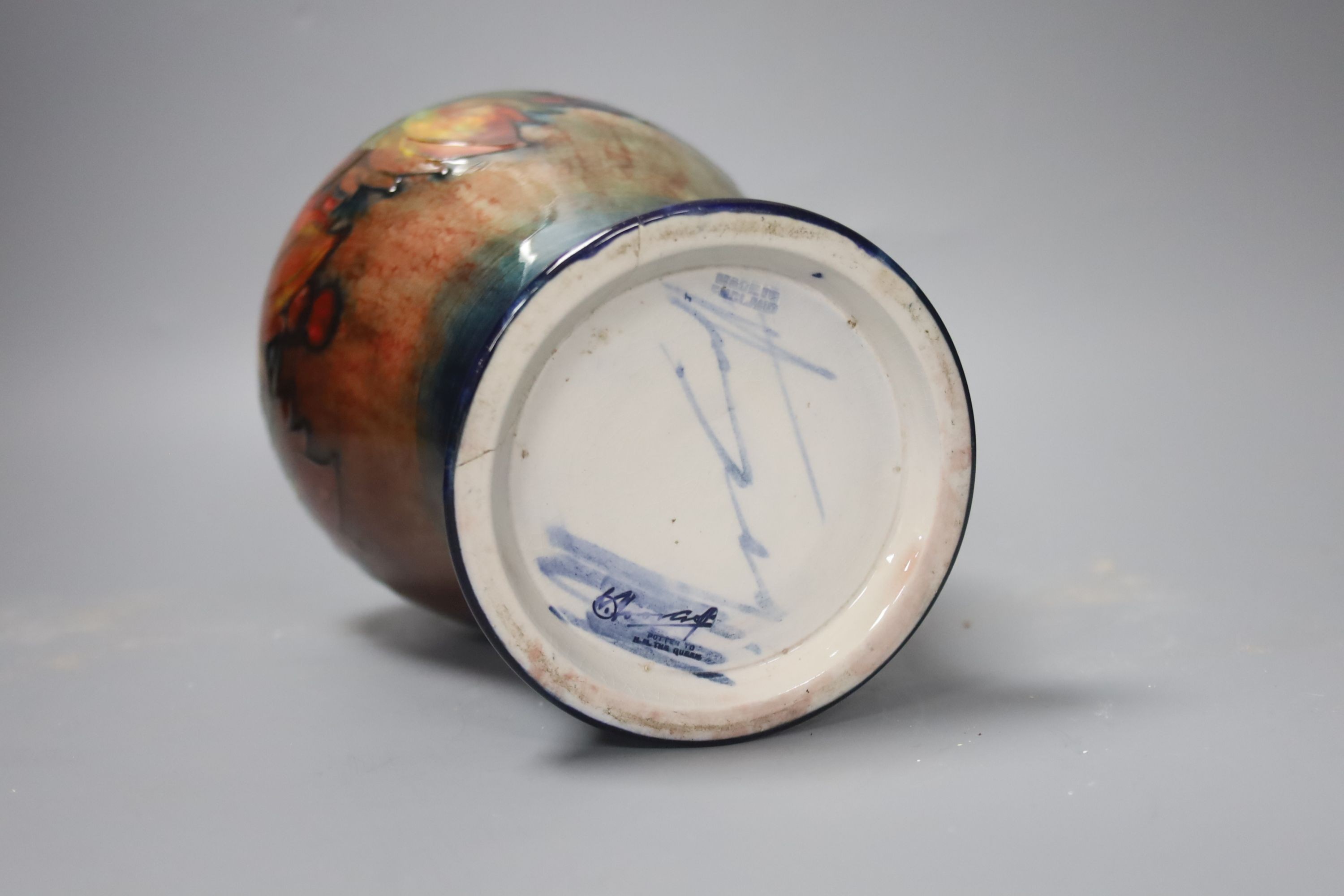 A Moorcroft flambe leaf and berry baluster vase (a.f.) 23.5cm
